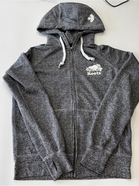 Unisex Roots Charcoal Grey Zip-Up Hoodie with White Logo